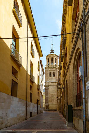 beautiful interesting urban landscape with narrow streets in the spanish city of Zaragoza on a spring dayの写真素材