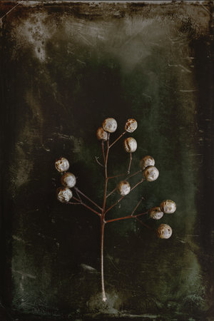 interesting original exotic autumn tree seeds on a dark backgroundの写真素材