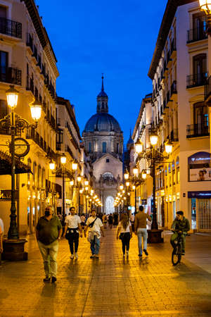 beautiful night landscape of Zaragoza in the old town during the pandemicの写真素材