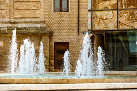 beautiful fountain in Zaragoza, Spain in the old townの写真素材