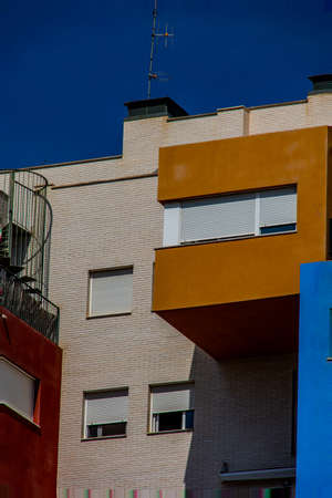 beautiful abstract colorful building in Alicante Spain over blue sky backgroundの写真素材