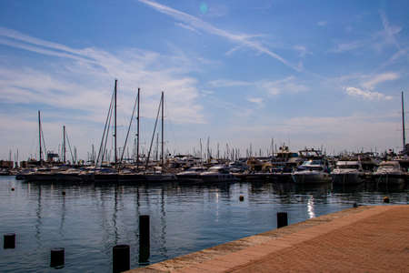 beautiful seaside landscape with yacht port in Alicante Spain on a summer warm sunny day