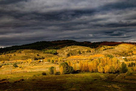 beautiful calm autumn mountain landscape from aragon spain