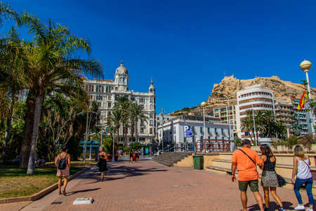 beautiful urban landscape with promenade resort in spain Alicante on a sunny dayの写真素材