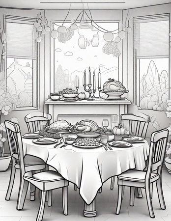 cute Thanksgiving coloring book graphics for children and adultsの素材