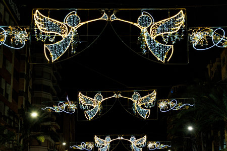 beautiful Christmas illuminations in Alicante Spain in the streets at night