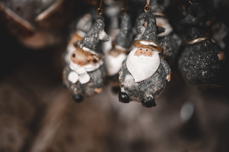 beautiful bauble christmas decoration santa claus background closeupの写真素材