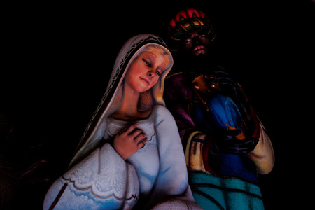 beautiful Spain's largest nativity scene in Alicante at nightの写真素材