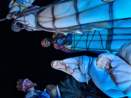 beautiful Spain's largest nativity scene in Alicante at nightの写真素材