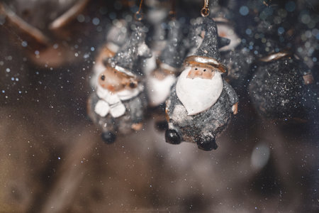 beautiful bauble christmas decoration santa claus background closeupの写真素材