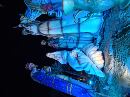 beautiful Spain's largest nativity scene in Alicante at nightの写真素材