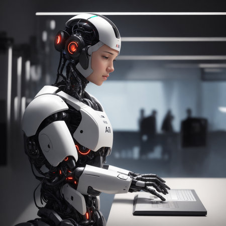 artificial intelligence cute robot at work in the futureの素材