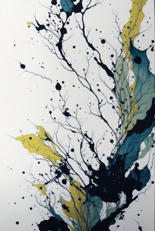 beautiful original blue-black abstraction with paint graphics on a white backgroundの素材