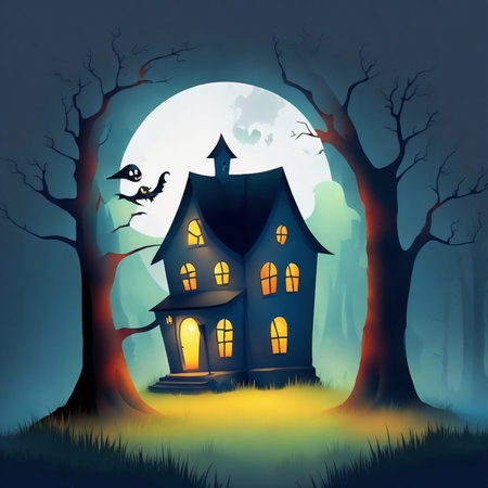 cute scary house at night halloween graphicsの素材