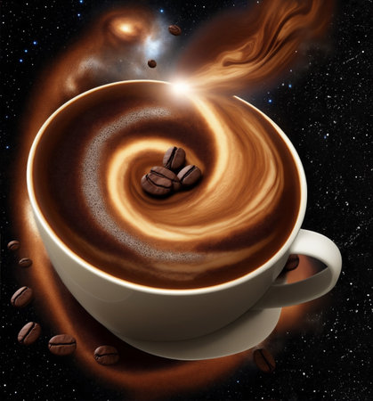 big coffee as cosmos star constellation, in dark colorsの素材