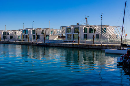 beautiful urban landscape view of the port of Alicante Spain on a sunny dayの写真素材