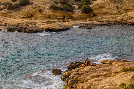 beautiful landscape of the seafront of Alicante Spain on a warm sunny autumn dayの写真素材
