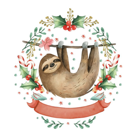 cute sloth graphic for christmas with place for textの素材