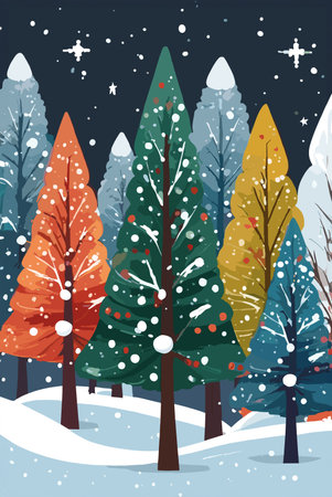 winter big forest background with green trees graphics for winter or christmasの素材