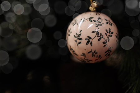 beautiful christmas decorations vintage baubles on the christmas treeの写真素材