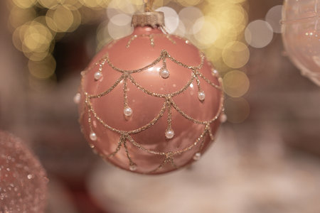 beautiful christmas decorations vintage baubles on the christmas treeの写真素材