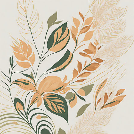 beautiful graphics stylized flower green and gold vintageの素材