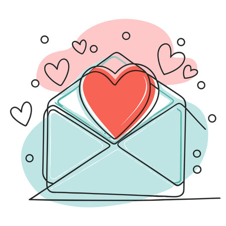 modern minimalist love letter with hearts drawn in thin lineの素材