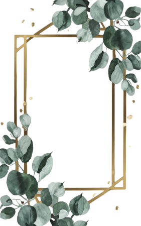 watercolor graphics eucalyptus leaves on white background with space for textの素材