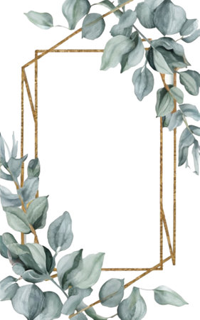 watercolor graphics eucalyptus leaves on white background with space for textの素材