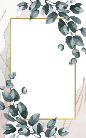 watercolor graphics eucalyptus leaves on white background with space for textの素材