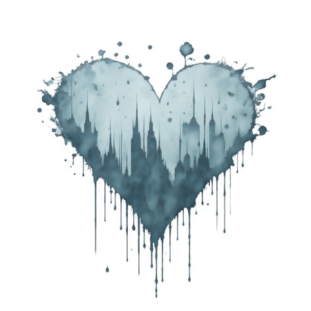 gray heart on white background with city skyscrapers in the middle on white backgroundの素材