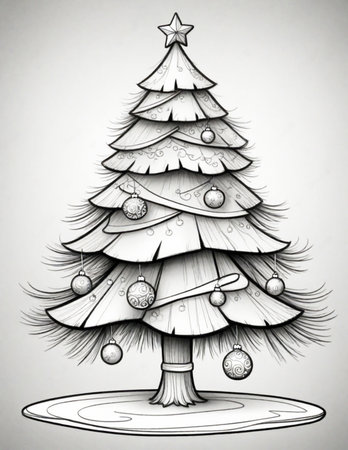 graphics retro coloring page with christmas treeの素材