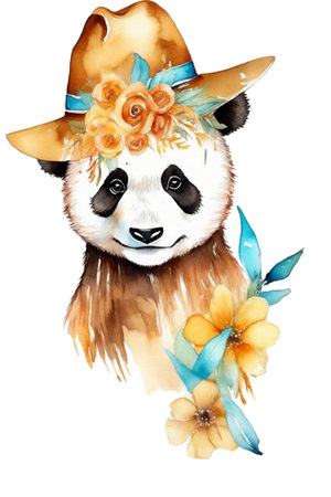 boho graphics cute panda in a hatの素材