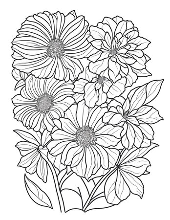 big flowers coloring book for children and adultsの素材