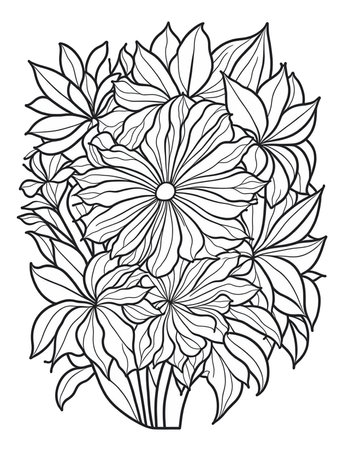 big flowers coloring book for children and adultsの素材