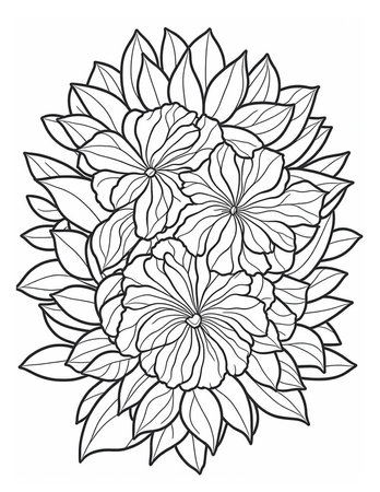 big flowers coloring book for children and adultsの素材