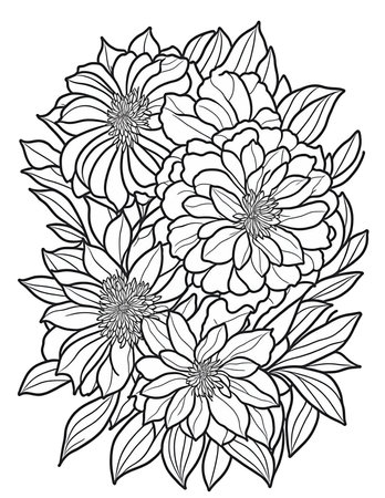 big flowers coloring book for children and adultsの素材