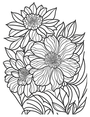 big flowers coloring book for children and adultsの素材