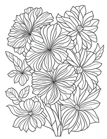 big flowers coloring book for children and adultsの素材