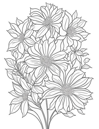 big flowers coloring book for children and adultsの素材