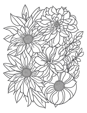 big flowers coloring book for children and adultsの素材