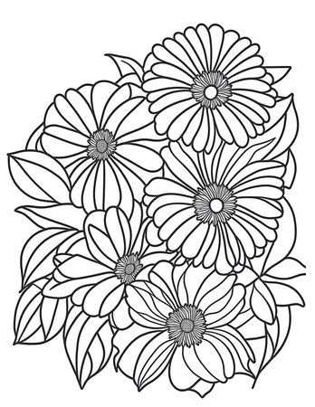 big flowers coloring book for children and adultsの素材