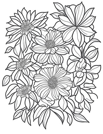 big flowers coloring book for children and adultsの素材