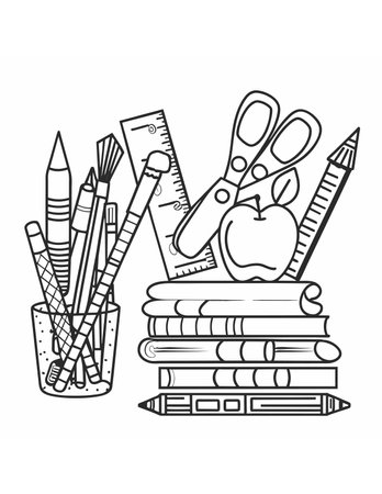 beautiful coloring book for children with school suppliesの素材