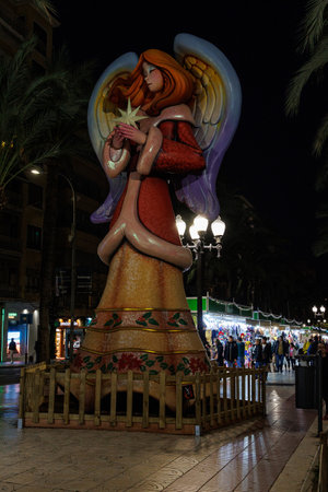 big angel decoration for christmas in the spanish city of Alicanteの写真素材