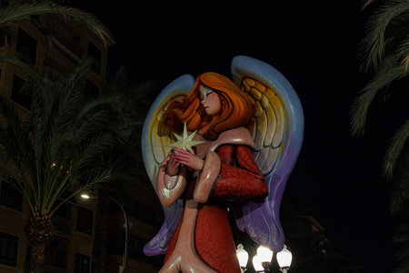 big angel decoration for christmas in the spanish city of Alicanteの写真素材