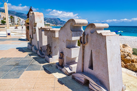 beautiful beach in the Spanish city of Altea on a warm sunny summer dayの写真素材