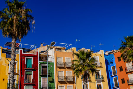 beautiful colorful city landscape from the city of Villajoyosa in Spainの写真素材
