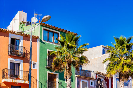 beautiful colorful city landscape from the city of Villajoyosa in Spainの写真素材