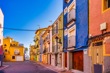 beautiful colorful city landscape from the city of Villajoyosa in Spainの写真素材